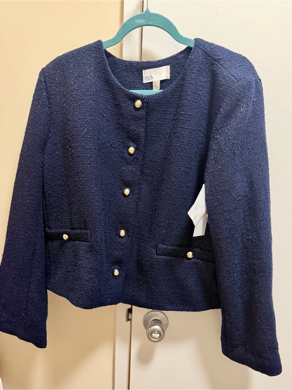 NWT XL Nordstrom Rack Collarless Navy Jacket Blazer with Gold Buttons